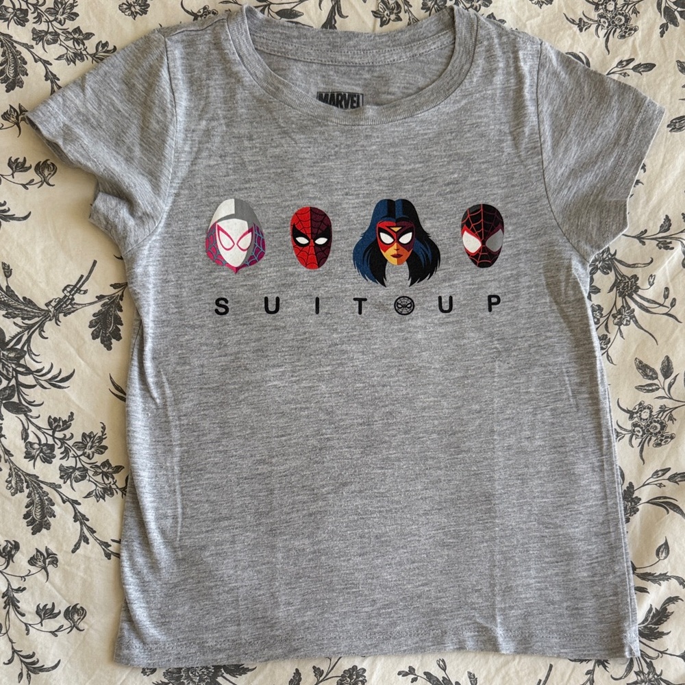 Marvel Gray T-Shirt with Spider-Man Faces (girl 6-7y)